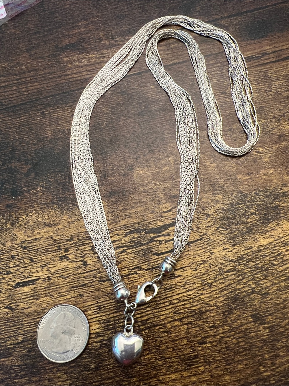 Silver Multi-Strand Heart Pendant Necklace - Unbranded